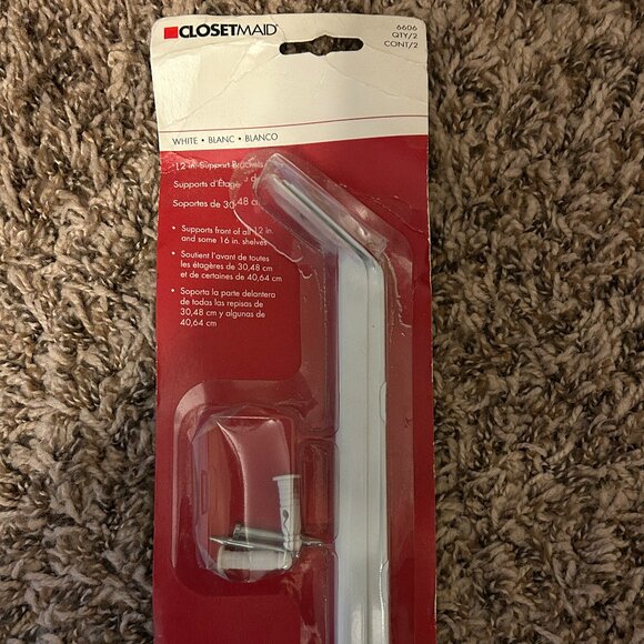 2 ClosetMaid 6606 White 12" Support Brackets Anchors Pins Closet Pantry Laundry - Picture 2 of 10